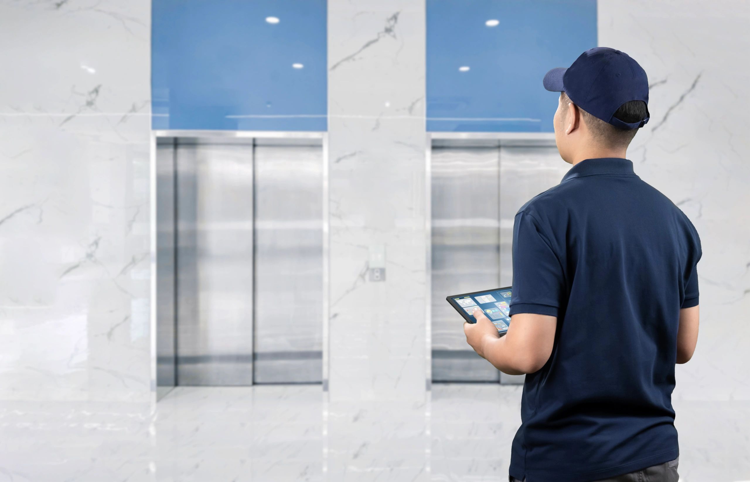 Elevator technician providing emergency support